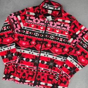 Vera Bradley Fleece Jacket Womens Large Red Nordic Stripe Zip Fair Isle‎ Winter